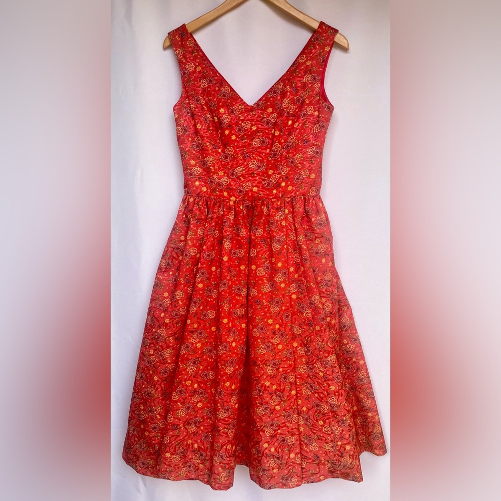 Rare Dolly Couture Red Floral Dress Size 6, Retro Rockabilly Vibes; High Quality